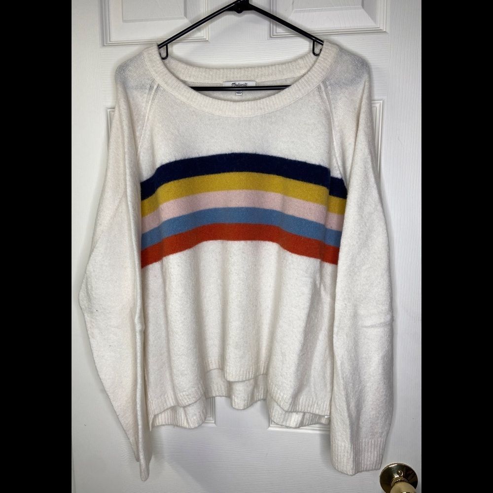 Madewell Placed Stripe Allister Pullover Sweater in Coziest Yarn Size XL
